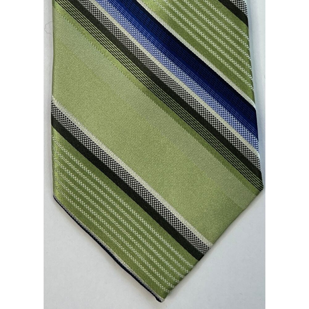 Calvin Klein Green Blue Striped Silk Tie Classic Designer Mens Necktie